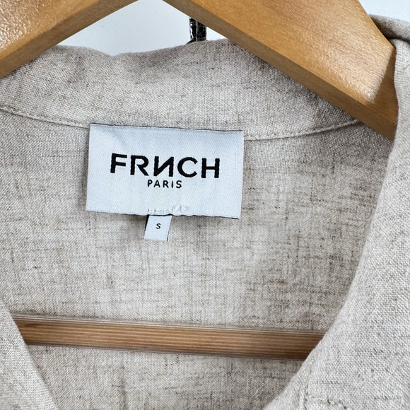 FRNCH Paris Linen Blend Utility Jumpsuit Button Up Cinch Waist Pockets Small - Picture 7 of 12